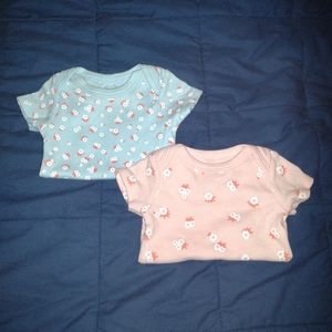 Quiltex Girl's Flower Onesies (x2) Size 6-9 Months